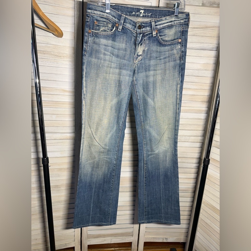 7 For All Mankind Faded Blue Boot Cut Jeans - Picture 1 of 4